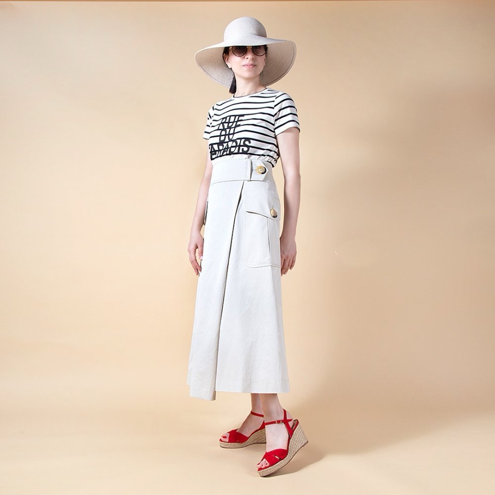 NWT Maison Common Pleated Belted Linen Blend High Waist Midi Skirt